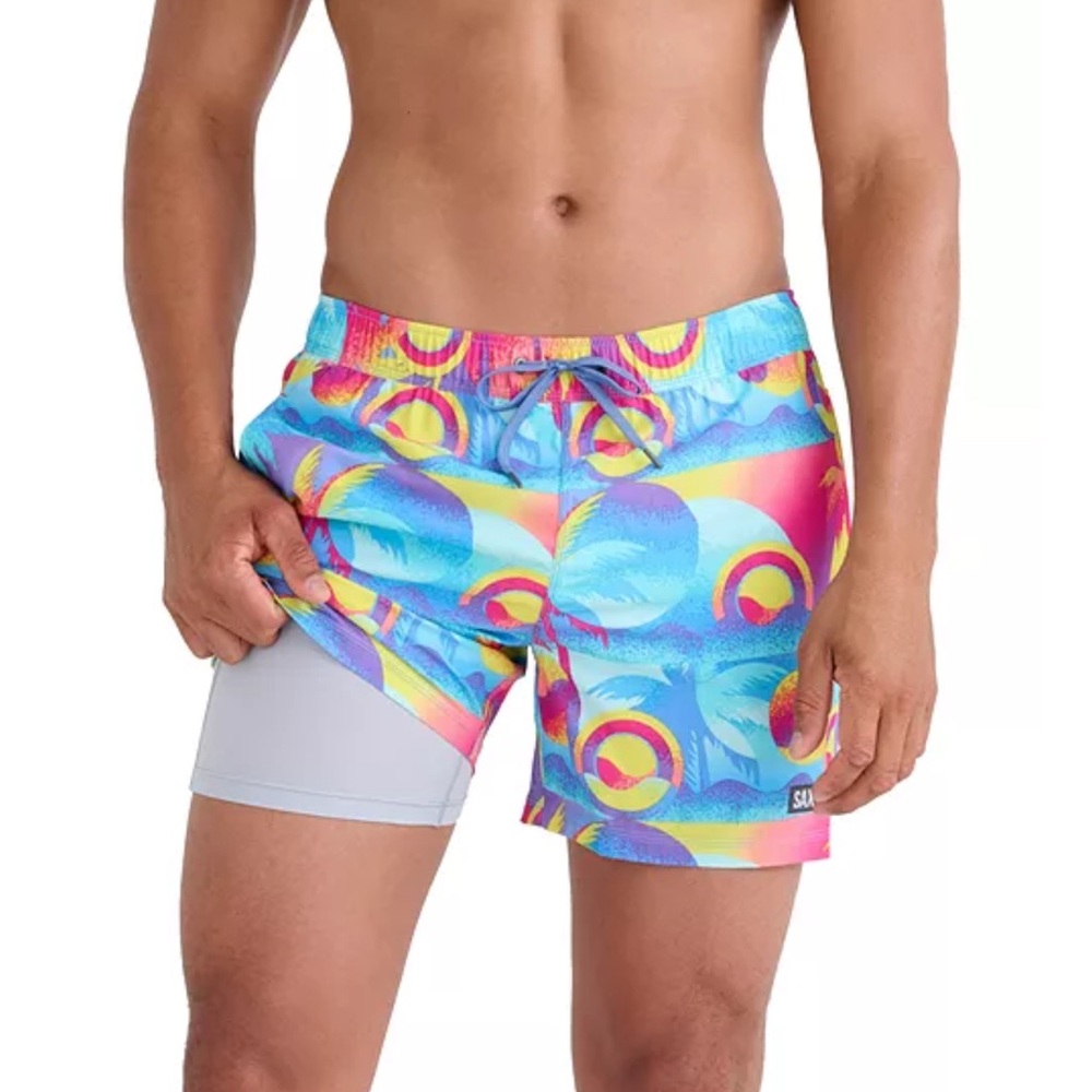 Men's Oh Buoy 2N1 Coast 2 Coast Printed Volley 5" Swim Shorts